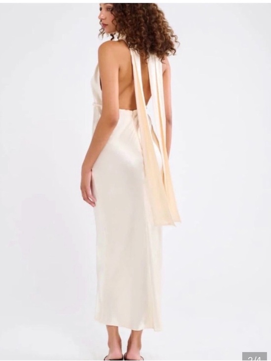 Rumored Dresses & Skirts - Elegant Cream Backless Satin Maxi Dress with Shoulder Ties